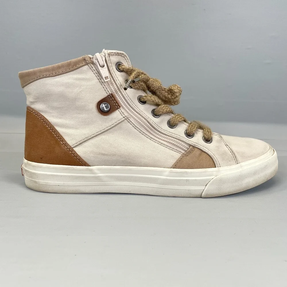 Taos Top Soul Shoes Womens Size 8.5 Beige Canvas Zip Up Lace Up Casual Sneakers
